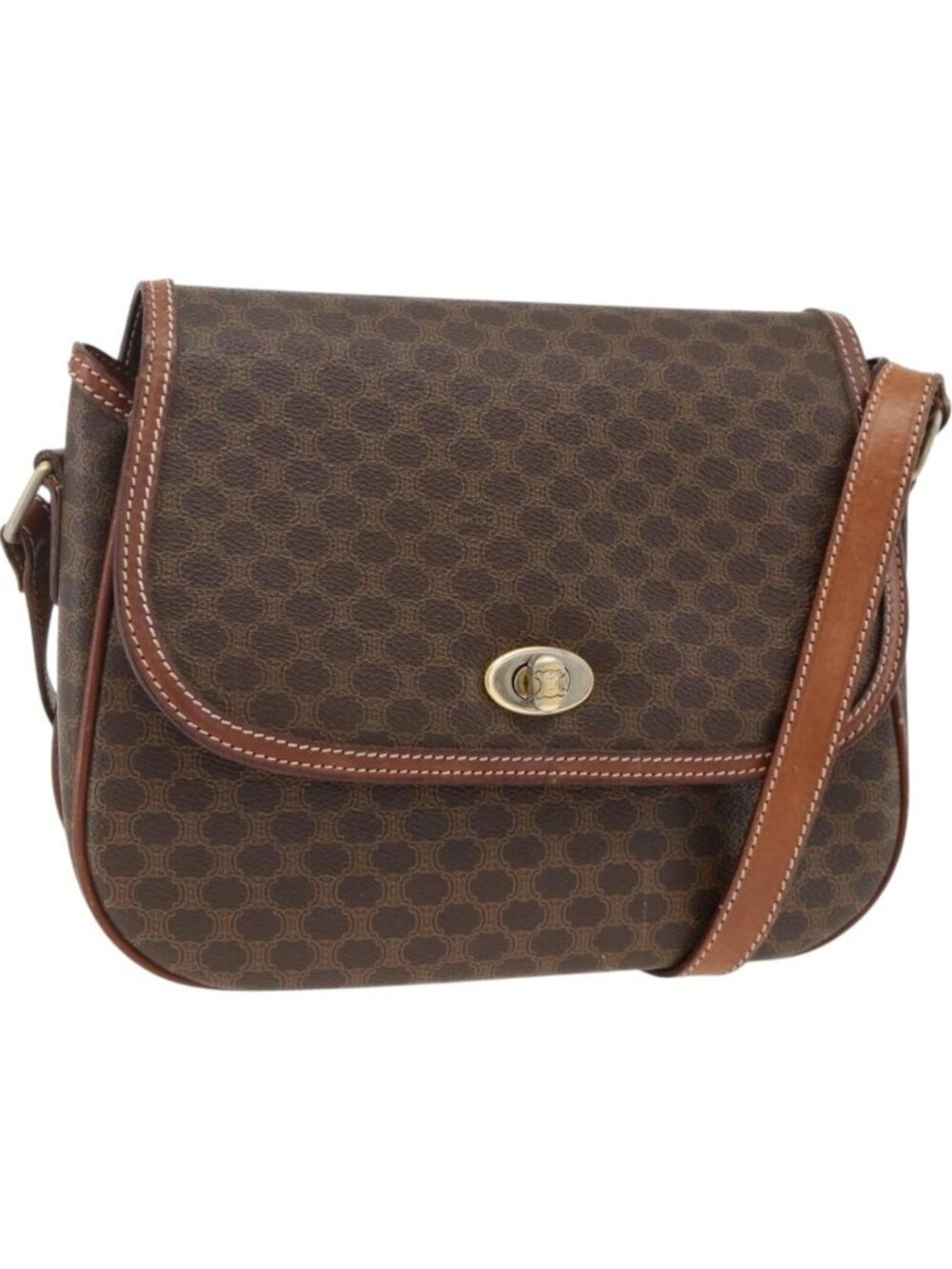 CELINE Macadam Canvas Shoulder Bag PVC Leather Brown Gold